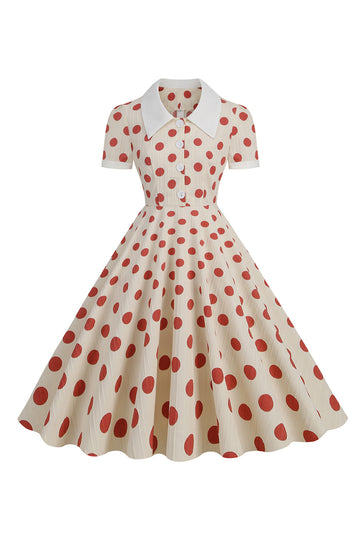 Styl Retro Czerwona Kropki Vintage Sukienka Swing Z Rękawami Z Kapturkiem